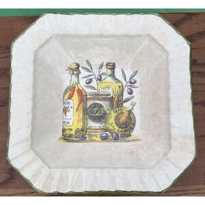 Italian Ceramic Square Bowl Olive Oil Balsamic Tuscan Kitchen Decor 10"